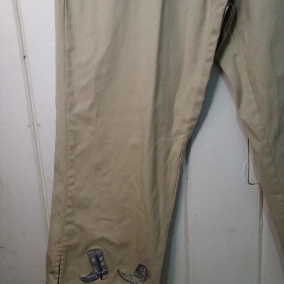 Bit & Bridle Capri Pants Women 10 High Waist Cowboy Boot Trim Tan Khaki - Picture 6 of 15